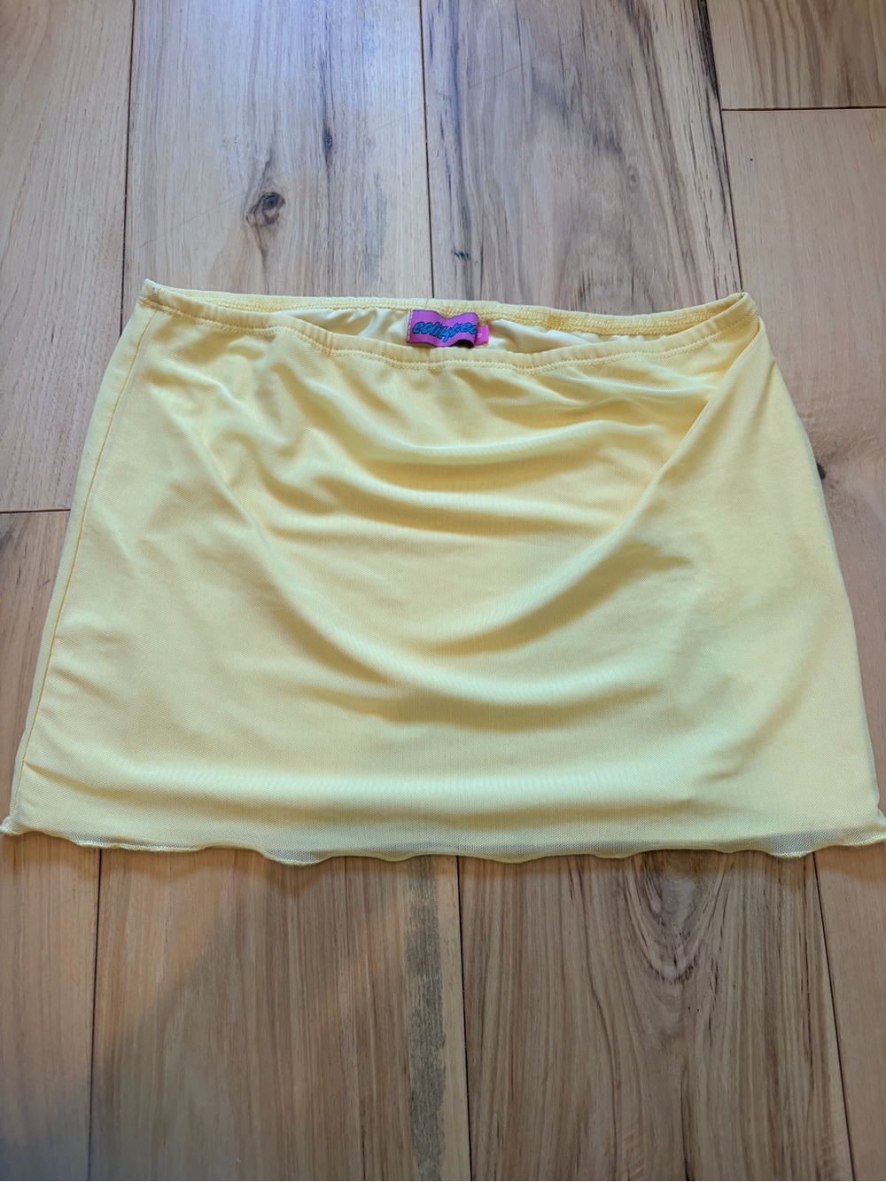 Edikted Yellow Mesh Mini Skirt Lettuce Edge Small